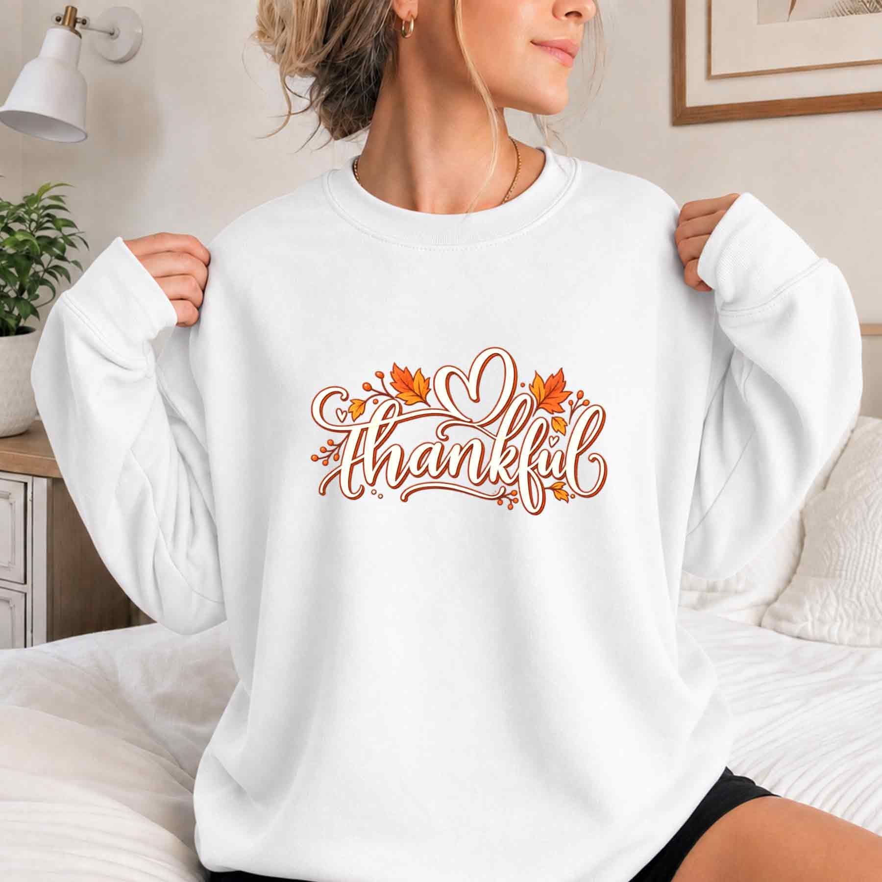 Fflashback Script Jollimate Sweatshirt for Women, Thankful Fall Leaves Script Graphic ...