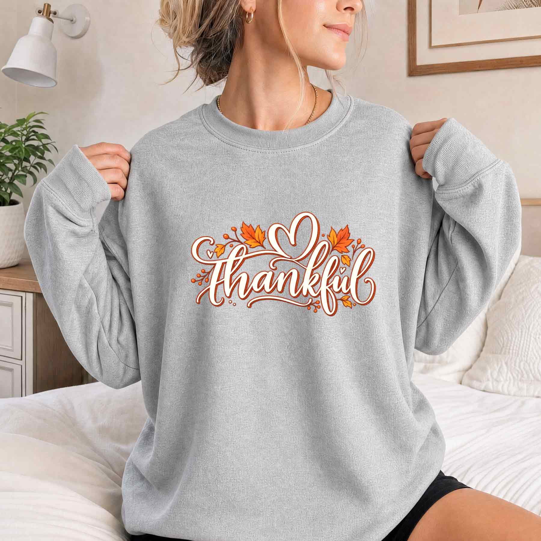 Fflashback Script Jollimate Sweatshirt for Women, Thankful Fall Leaves Script Graphic ...