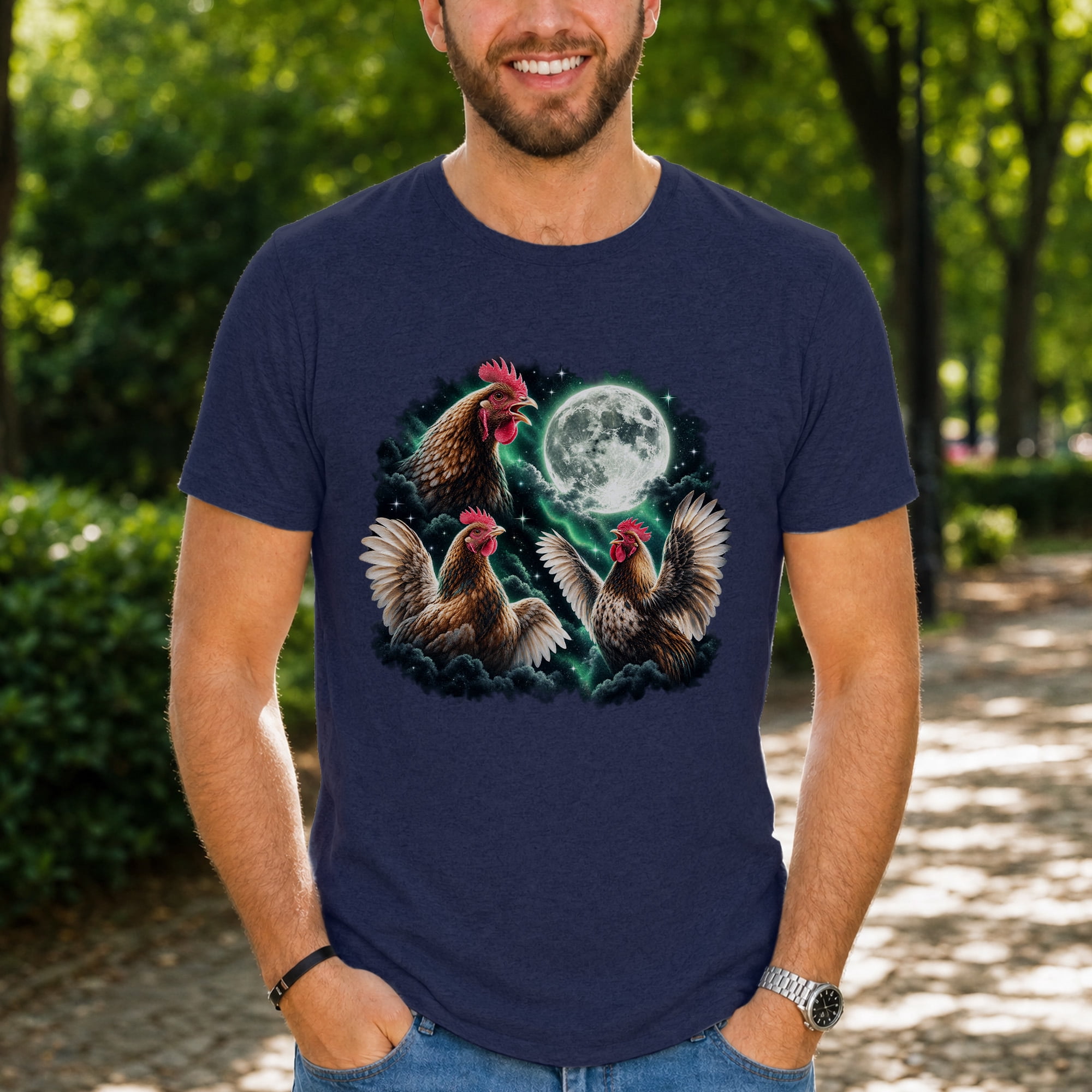 Chicken Meat Graphics Jollimate T-Shirt, Moonlit Chicken Graphic Cotton Shirt for Farm Life ...
