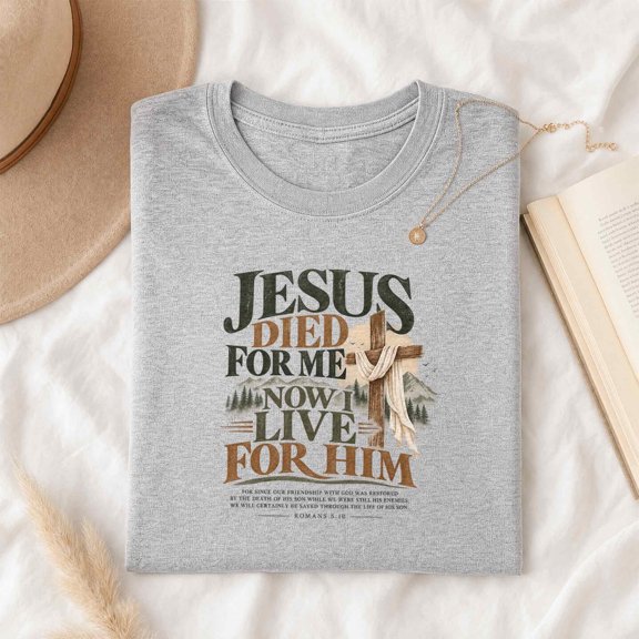 Jollimate T-Shirt for Women, Jesus Died for Me Cross Graphic, Romans 5:10 Christian Faith Gift
