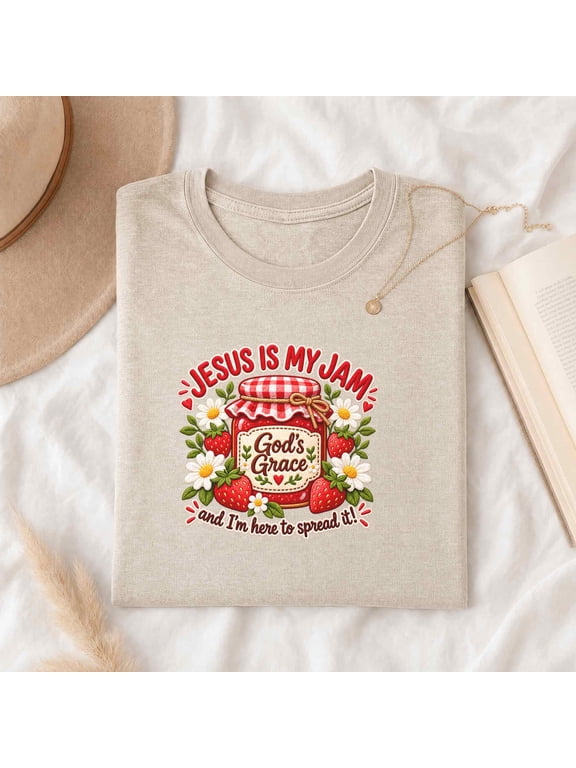 T-Shirt for Women, Jesus Is My Jam God's Grace Graphic, Cute Christian Faith Gift