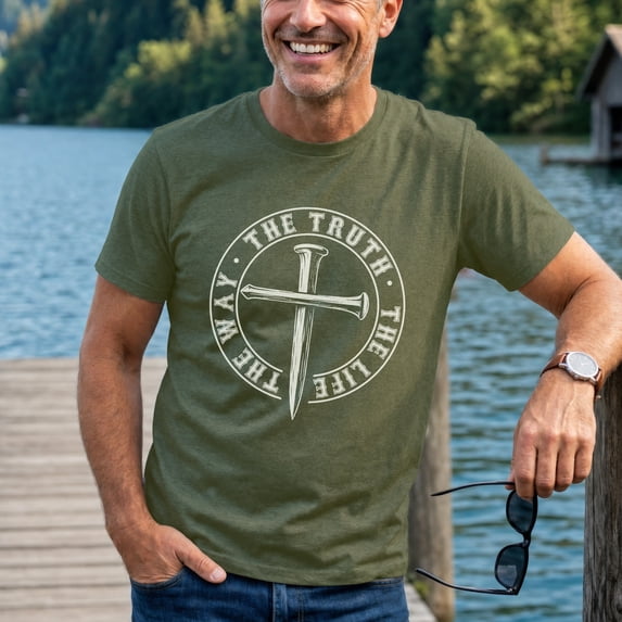 Jollimate The Way The Truth The Life Shirt, Nail Cross Faith Graphic Tee, Men's Short Sleeve