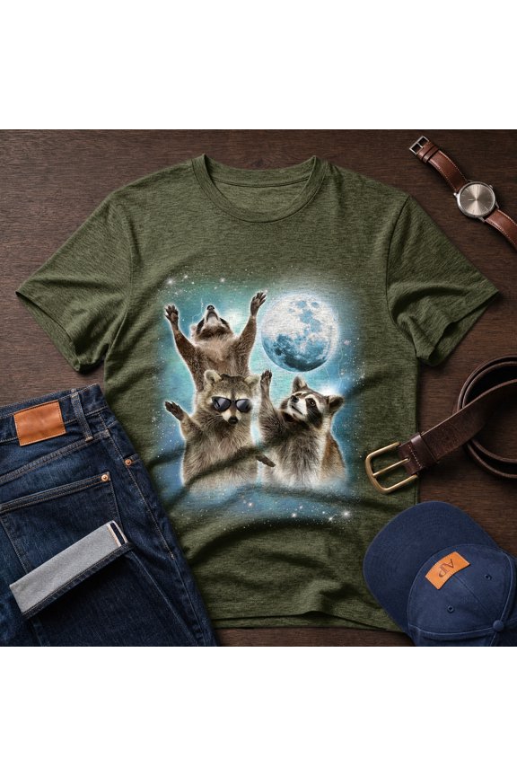 Three Raccoon Moon Shirt, Funny Cosmic Graphic Tee, Humorous Space Gift for Men