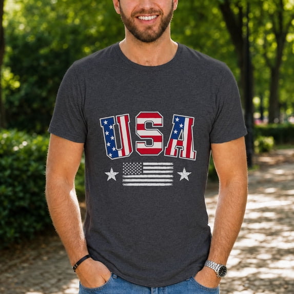 Jollimate Vintage USA Flag T-Shirt, American Flag Graphic Tee, Patriotic Shirt for Men