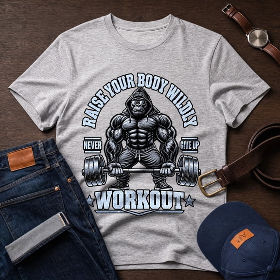 Jollimate Workout Shirt For Men, Gorilla Weightlifting Graphic Tee, Gym Gift For Fitness Lovers