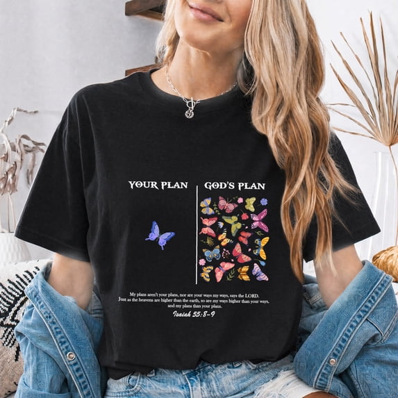 Jollimate Your Plan Vs God's Plan Shirt, Butterfly Isaiah 55 Christian Faith Tee