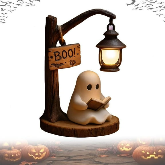 Jollup Cute Ghost Reading Lantern - Boo, 3D Resin Ghost Night Light with Warm Glow, Halloween Indoor Reading Lamp (1PC)