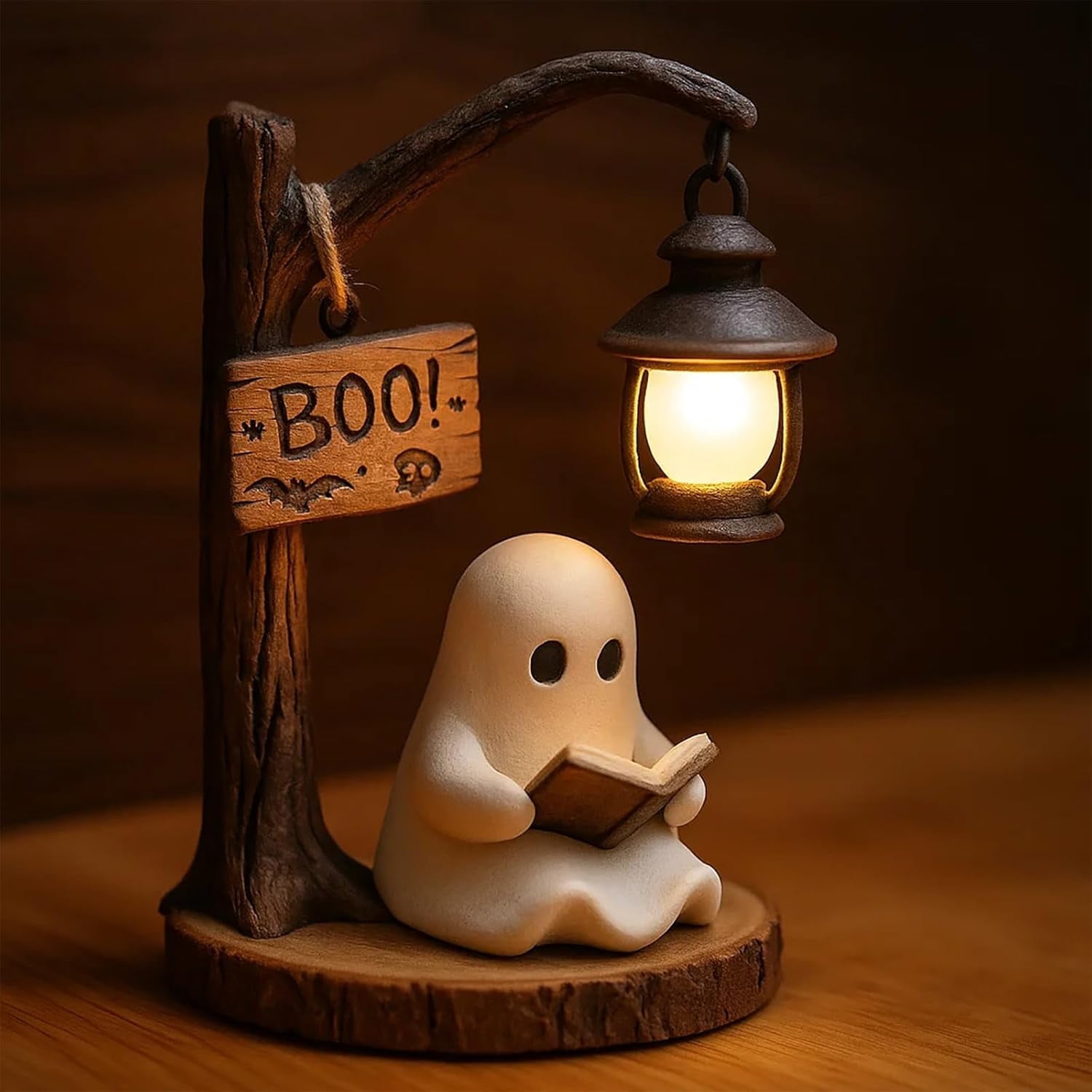 Jollup Cute Ghost Reading Lantern - Boo, Ghost Reading Book Lamp, Halloween Cute 3D LED Night Light, Ideal for desks, mantels, Halloween Gift (1 pcs)