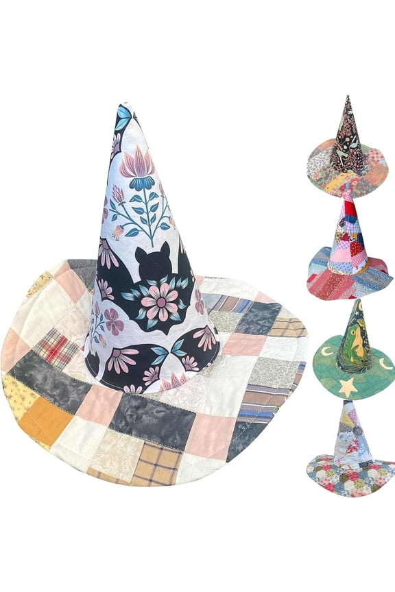 Halloween Witch Hat Vintage Cottagecore Style, Handmade Quilt Witch Hat, Renaissance Costume Witchy Vibes