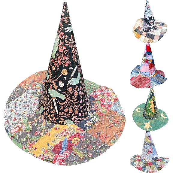 Jollup Halloween Witch Hat Vintage Cottagecore Style, Handmade Quilt Witch Hat, Renaissance Costume Witchy Vibes