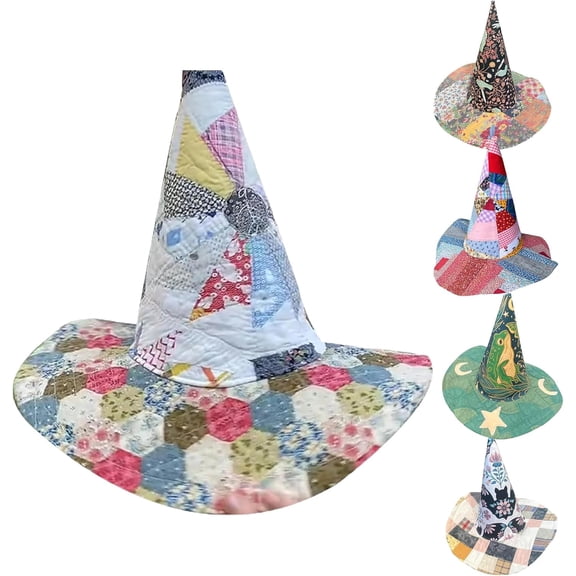 Jollup Halloween Witch Hat Vintage Cottagecore Style, Handmade Quilt Witch Hat, Renaissance Costume Witchy Vibes
