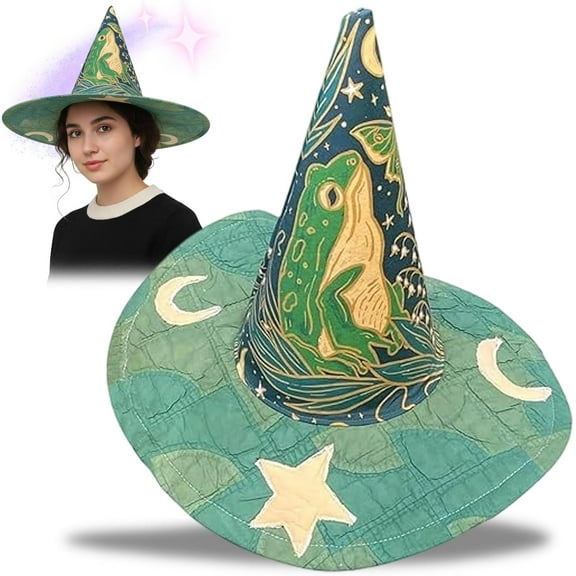 Jollup The Quilted Witch Hat | Handcrafted Folk Art Hat, Adult Vintage Cottagecore Halloween Witch Hats, Renaissance Witchy Vibes