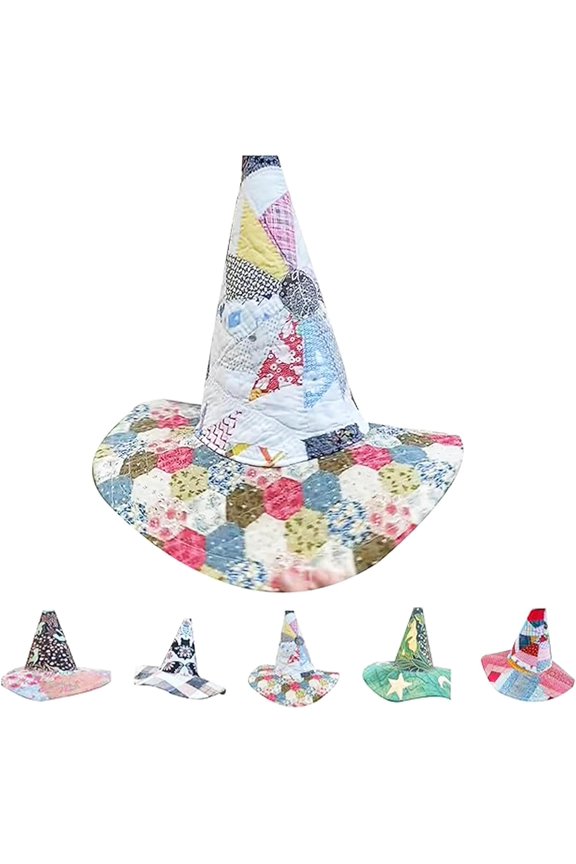 The Quilted Witch Hat, Handcrafted Folk Art Vintage Halloween Hat, Prairie Patchwork Costume Headpiece