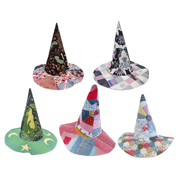 Jollup Vintage Cottagecore Halloween Witch Hat, Handmade Quilt Witch Hat, Renaissance Costume Witchy Vibes