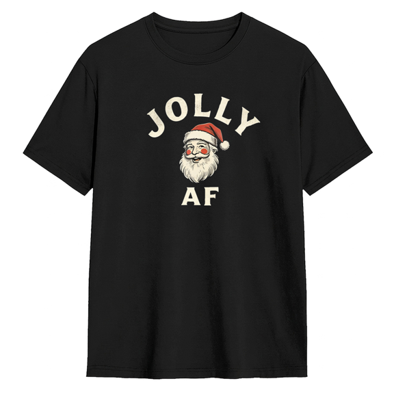 Jolly Af Bearded Santa Claus Head Retro Graphic Tee for Men and Women, Fun Holiday Gift Cotton Short Sleeves T-Shirt