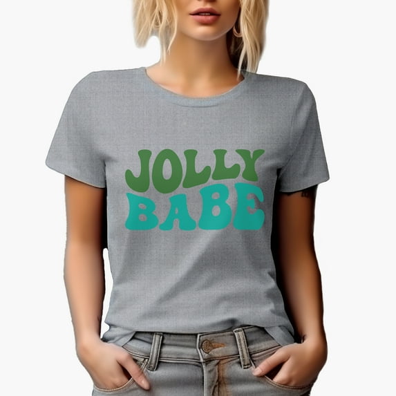 Jolly Babe, Christmas, Groovy Retro Wavy Text Merch Gift, Heather Grey T-Shirt, Small