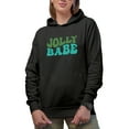 thumbnail image 1 of Jolly Babe, Christmas or Winter Season Themed, Groovy Retro Wavy Text Merch Gift, Black Hooded Sweatshirt or Hoodie, 3XL, 1 of 5