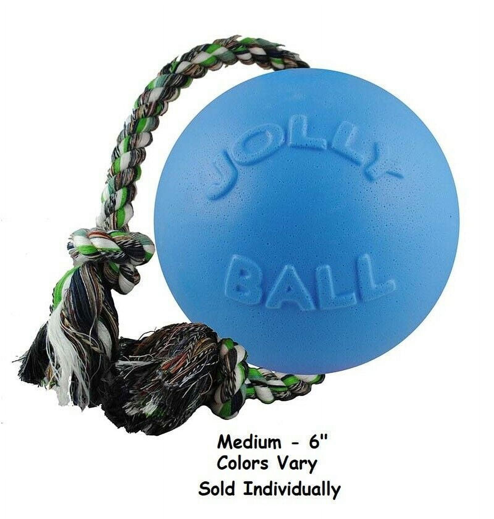 Jolly Ball Romp-N-Roll Dog Toys Rope Floating Water Tug Colors Vary Choose Size (Medium - 6")