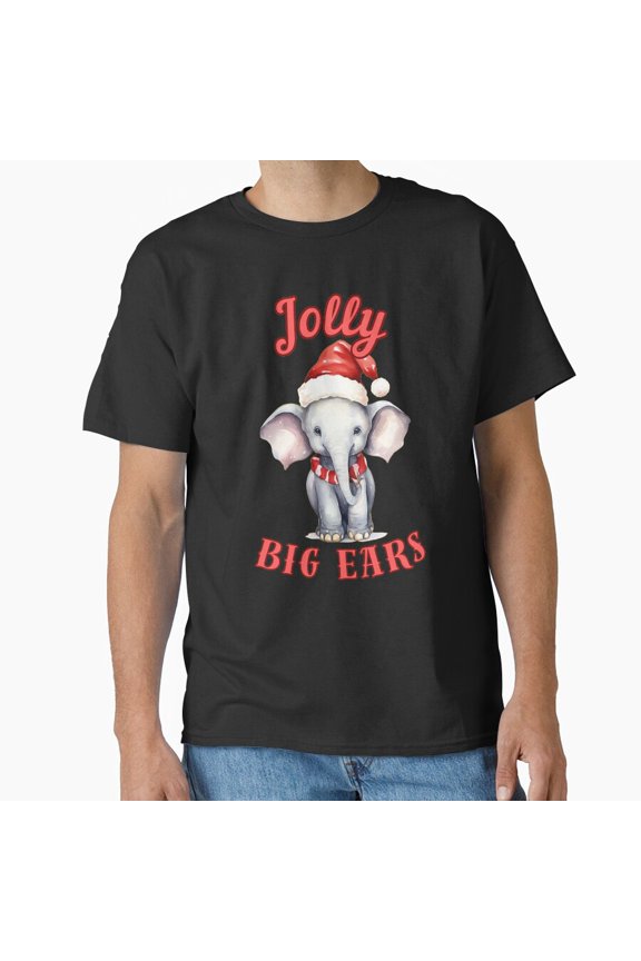 Jolly Big Ears Colorful Holiday Elephant Festive Winter Design Unisex T-Shirt, up to size 5XL