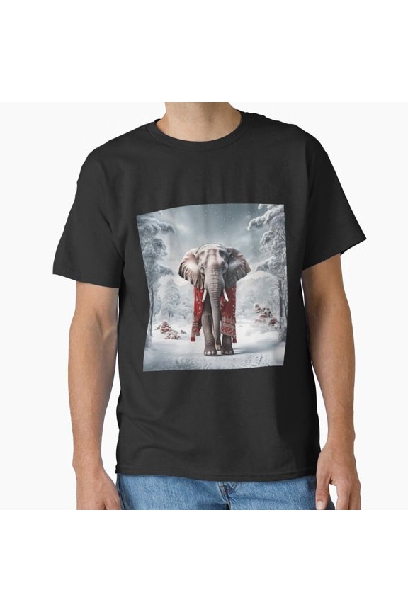 Jolly Big Ears Elephant Portrait Winter Holiday Gift Idea Essential Unisex T-Shirt.PNG, up to Size 5XL