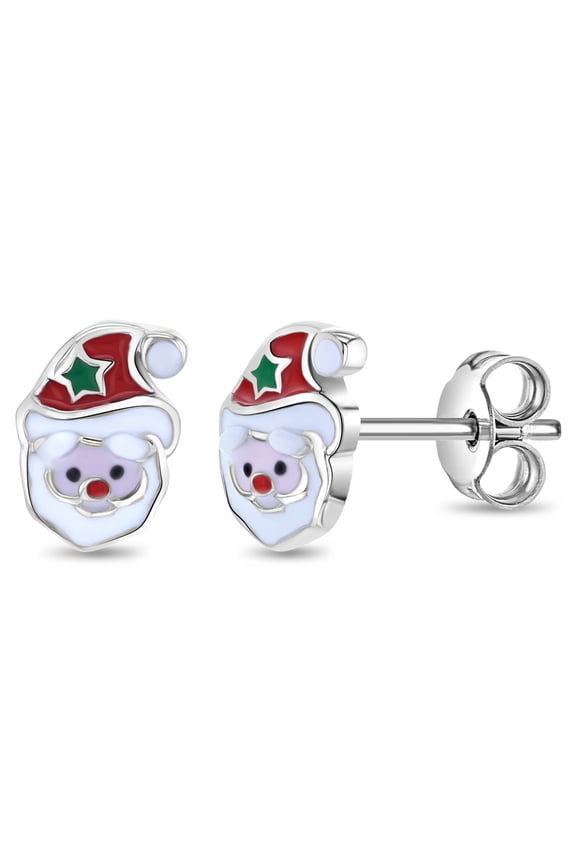 Jolly Christmas Santa Kids / Children / Girls Earrings Enamel - Sterling Silver