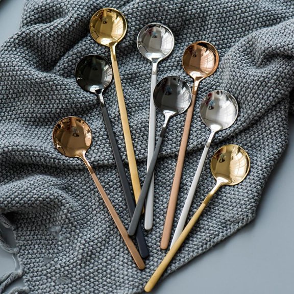 Jolly Coffee Spoon, Stainless Steel Small Round Teaspoon, for Fruit Yogurt Espresso Coffee Ice Cream Sugar Dessert Cake Soup