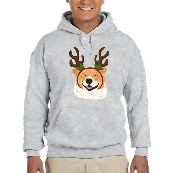 Jolly Corgi Reindeer Antlers Hoodie Men -Image by Shutterstock, Male 5X-Large