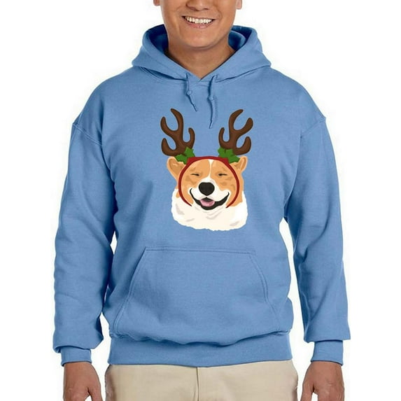 Jolly Corgi Reindeer Antlers Hoodie Men -Image by Shutterstock, Male 5X-Large