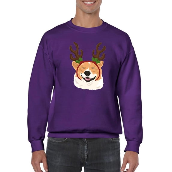 Jolly Corgi Reindeer Antlers Sweatshirt Men -Image by Shutterstock, Male x-Large