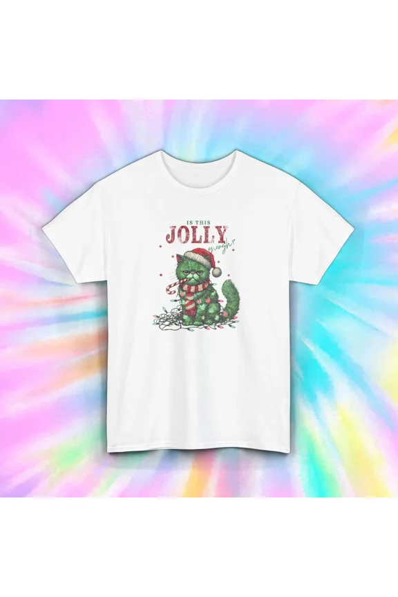 Jolly Enough Cat Funny Grumpy Holiday Humor Christmas Season Retro Unisex T-Shirt, up to size 5XL