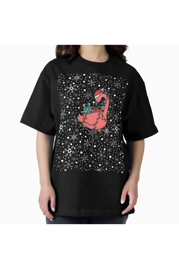 Jolly Figure Flamingo With Gift I Oversized Festive Bird Apparel Unisex T-Shirt, up to Size 5XL