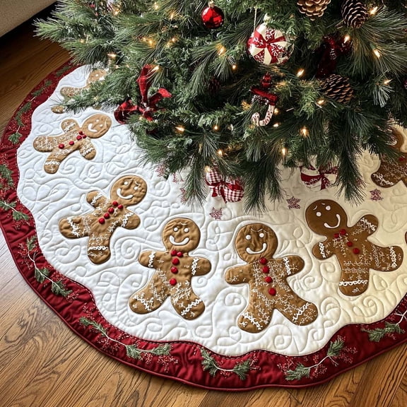 Jolly Gingerbread Circle Christmas Quilted Tree Skirt