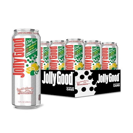 Jolly Good Diet Sour Pow'r Craft Soda, Low Calorie Soda Pop Drink, Caffeine Free Soft Drinks for Adults & Kids, Craft Soda for Mocktails & Cocktails, Made in America, Vegan, 12 Oz Cans, 12 Pack