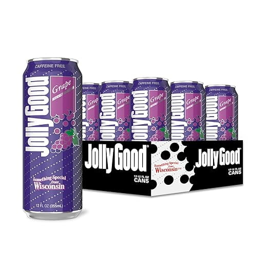 Jolly Good Grape Craft Soda, Flavored Soda Pop Drink, Caffeine Free Soft Drinks for Adults & Kids, Craft Soda for Mocktails & Cocktails, Made in America, Vegan, 12 Oz Cans, 12 Pack