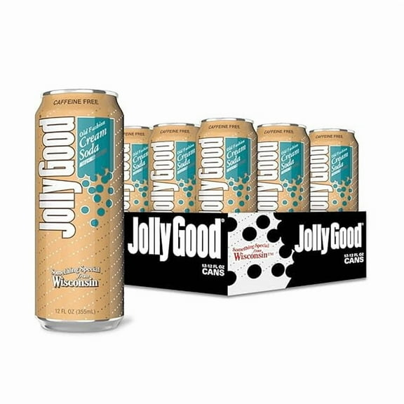 Jolly Good Old Fashion Cream Soda, Flavored Soda Pop Drink, Caffeine Free Soft Drinks for Adults & Kids, Craft Soda for Mocktails & Cocktails, Made in America, Vegan, 12 Oz Cans, 12 Pack