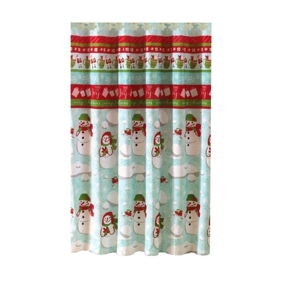 Jolly Holiday Home Snowman Shower Curtain Christmas Pattern with Matching Snowflakes Hooks Set