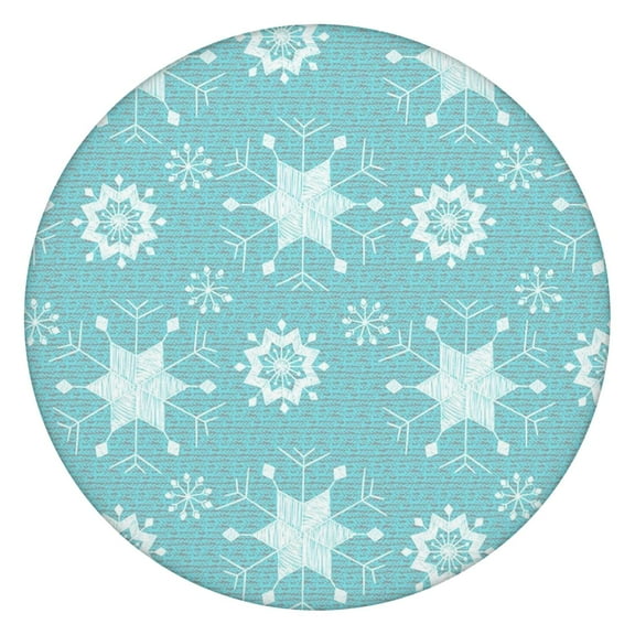 Jolly Holiday Round Table Cover with Stretchable Perimeter, 52 Inch Christmas Themed Tablecloth for Festive Table Decor