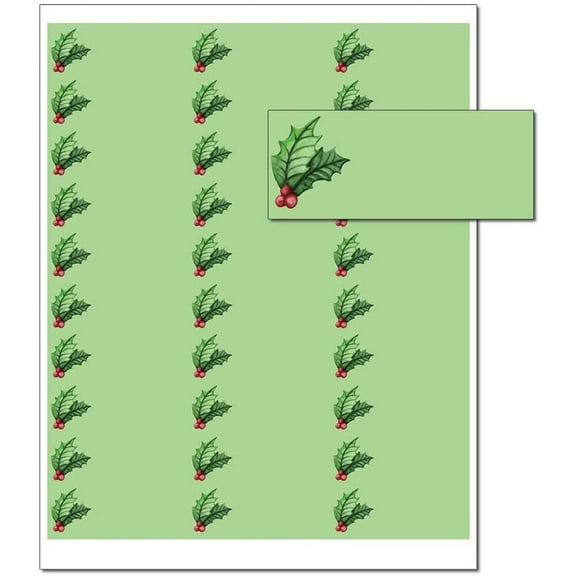 Jolly Holly Address Labels - 1in. x 2 5/8in. - Pack of 150 Labels - blank labels (not personalized) (oalx81)