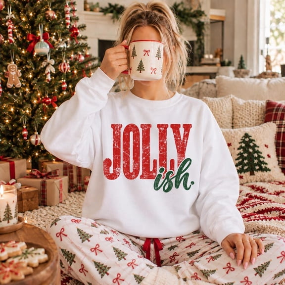Jolly Ish Christmas Sweatshirt, Funny Holiday Crewneck, Retro Christmas Sweater, Festive Xmas Shirt for Women, Cozy Winter Gift for Her