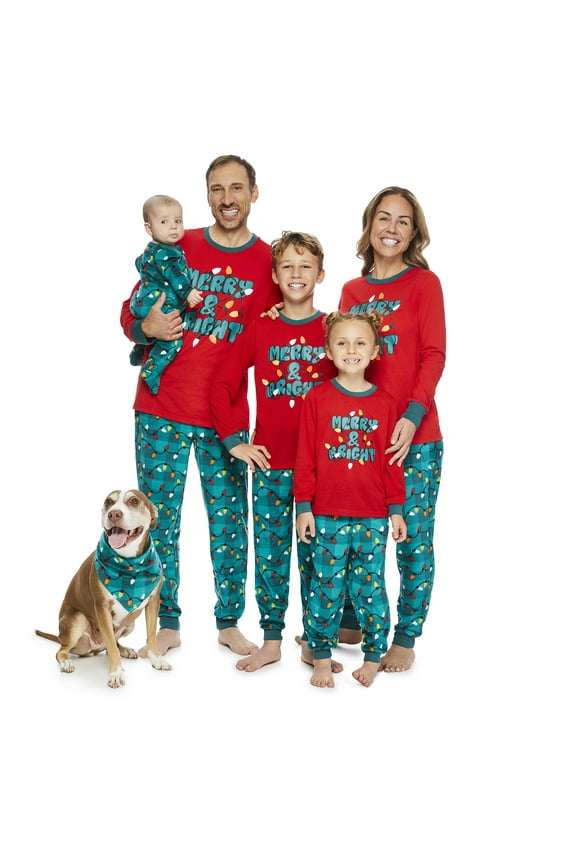 Boys and Girls Unisex Merry & Bright Matching Family Pajamas Set, 2-Piece, Sizes 6-12