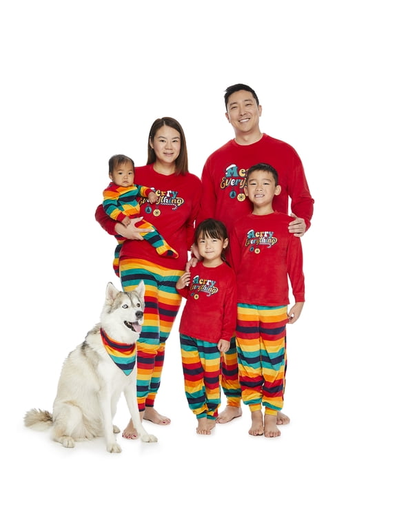 Boys and Girls Unisex Merry Everything Matching Family Pajamas Top and Pants Sleepwear Set, 2-Piece