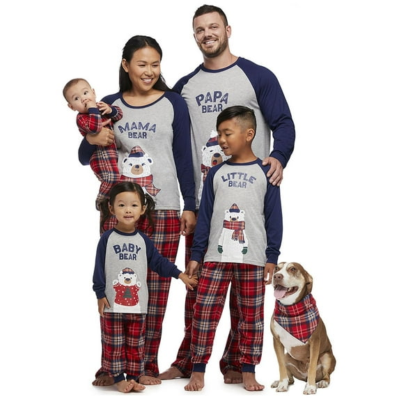 Jolly Jammies Boys or Girls Unisex Plaid Bears Matching Family Pajamas Set, 2-Piece, Sizes 6-12