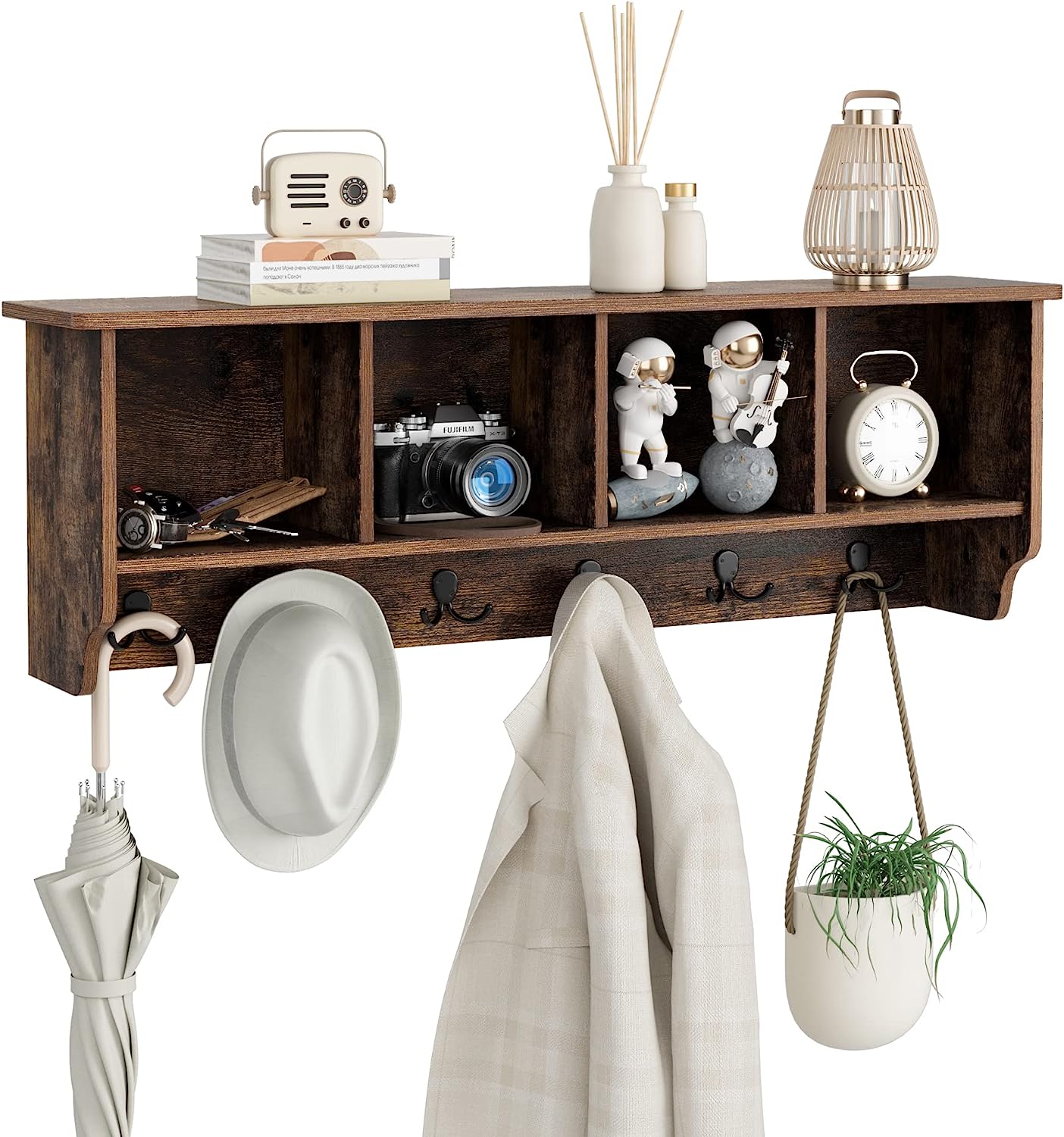 Jolly Jaunts WallMounted Coat Rack with 6 Dual Hooks and 4 Storage