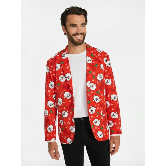 Jolly Knits Men's and Big Men's Christmas Print Blazer, Sizes S-3XL