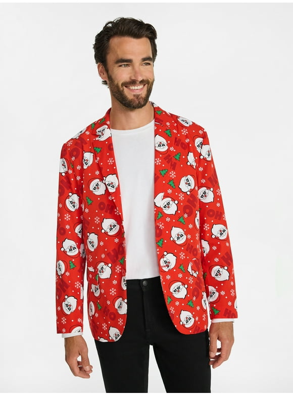 Jolly Knits Men's and Big Men's Christmas Print Blazer, Sizes S-3XL