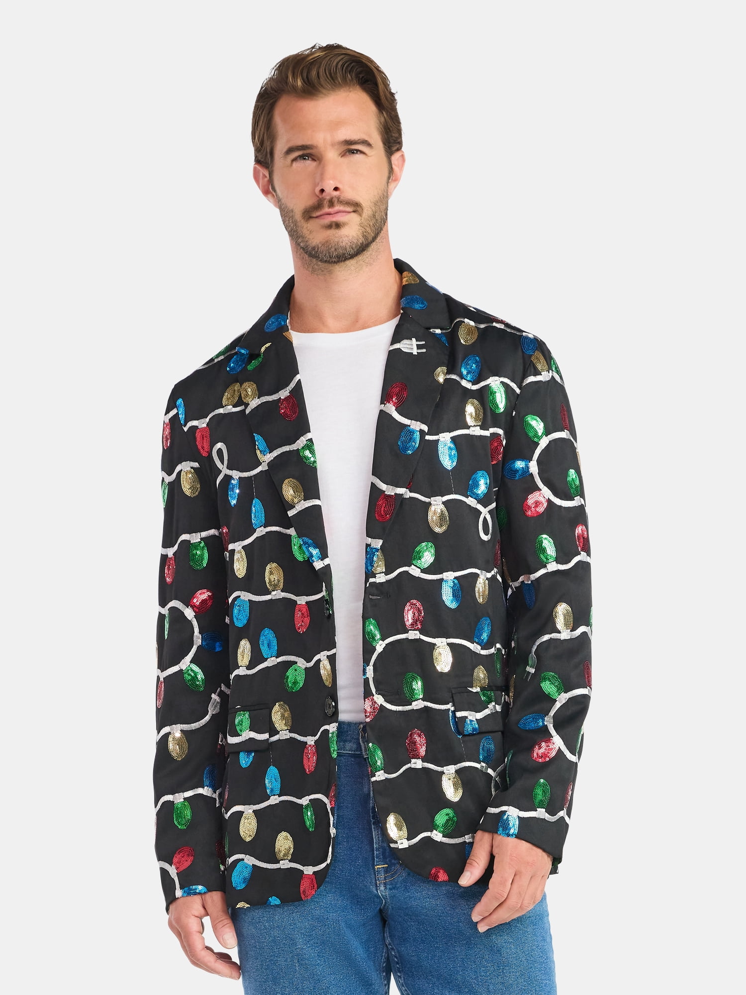 Jolly Knits Men's and Big Men's Sequin Christmas Suit Jacket Blazer, Sizes S-3XL