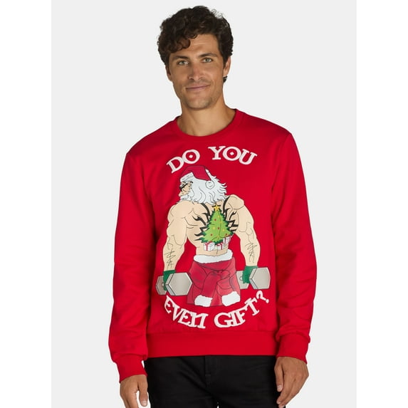 Jolly Knits Men's & Big Men's Crewneck Christmas Sweatshirt, Sizes S-3XL