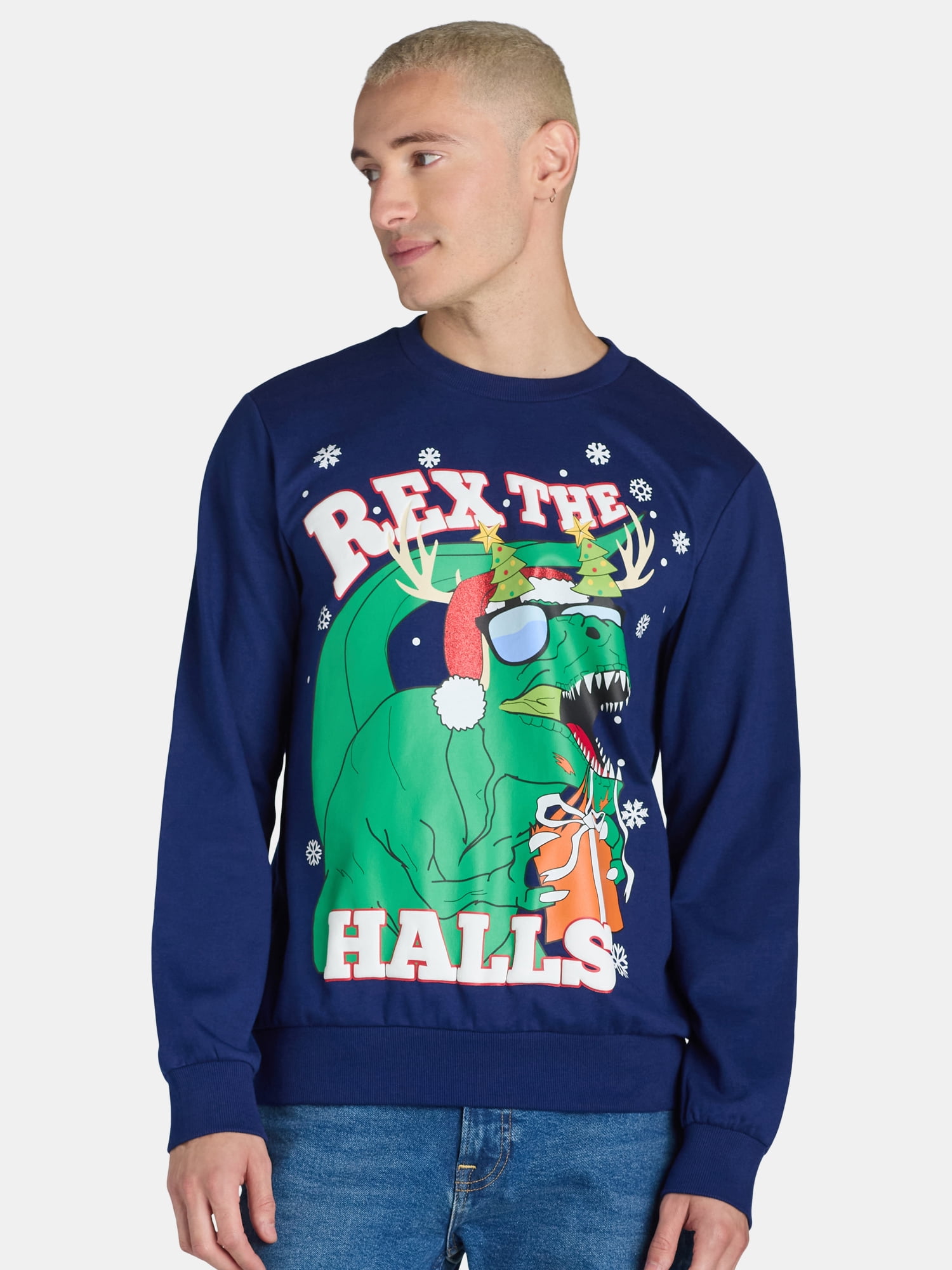 Jolly Knits Men's & Big Men's Crewneck Christmas Sweatshirt, Sizes S-3XL
