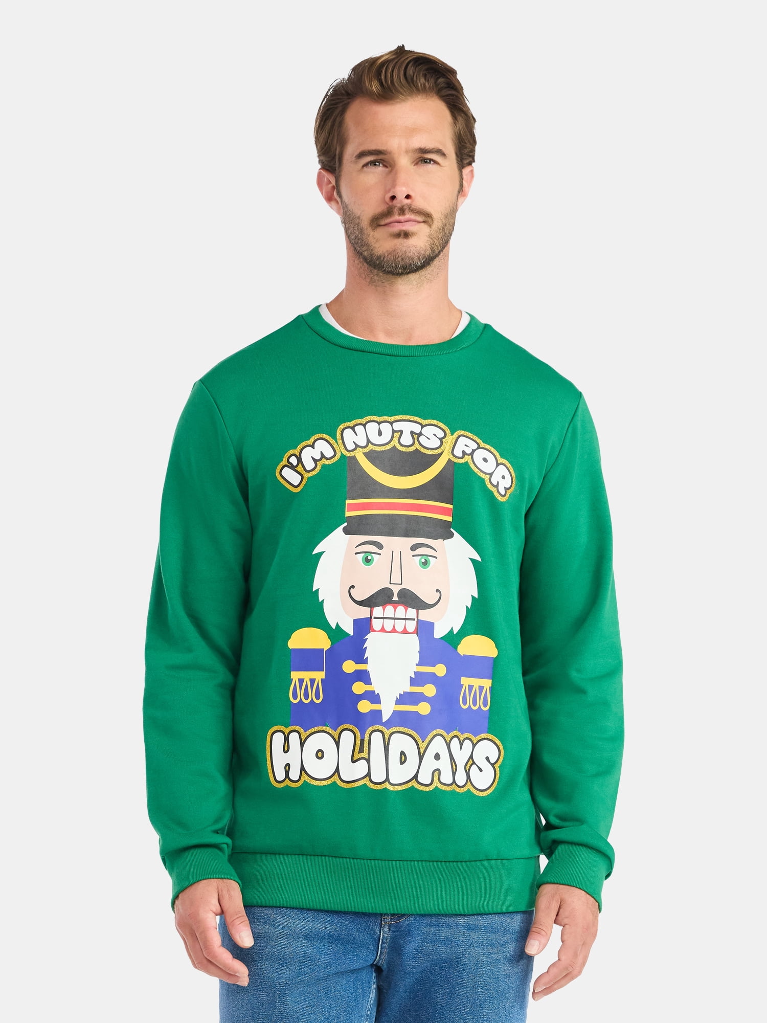 Mens & Big Men's Holiday Christmas Graphic Sweatshirt I'm Nuts For The Holidays, Sizes S-3XL by Jolly Knits