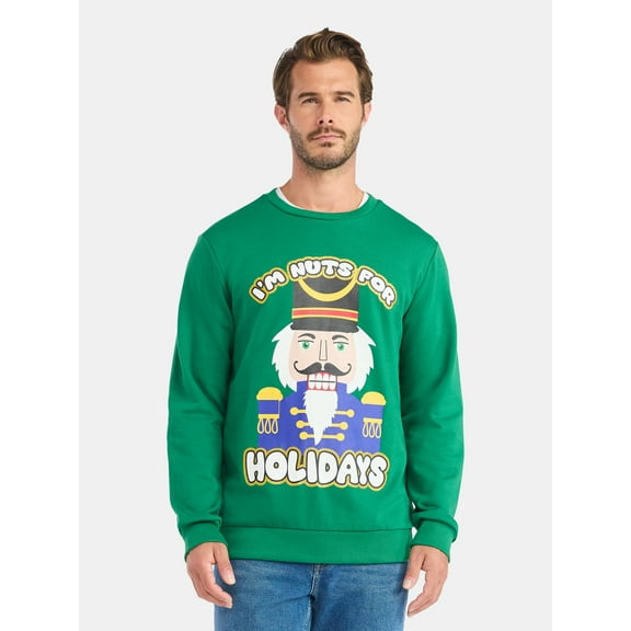 Mens & Big Men's Holiday Christmas Graphic Sweatshirt I'm Nuts For The Holidays, Sizes S-3XL by Jolly Knits